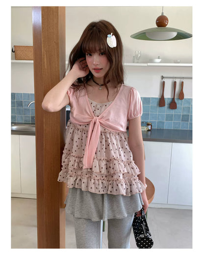 [RF] “Peach Mocha Layers” Misty Pink Polka Dot Layered Top