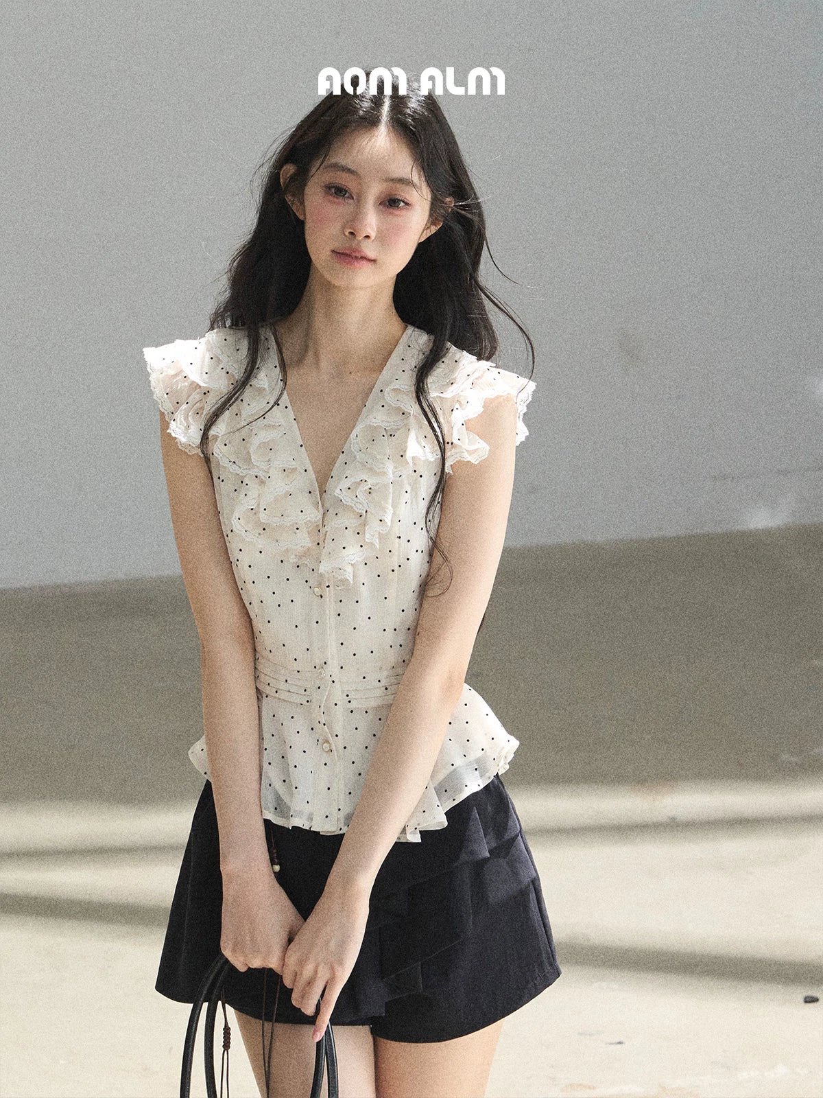 "Falling Into the Galaxy" Cream Ivory Polka Dot Chiffon Blouse