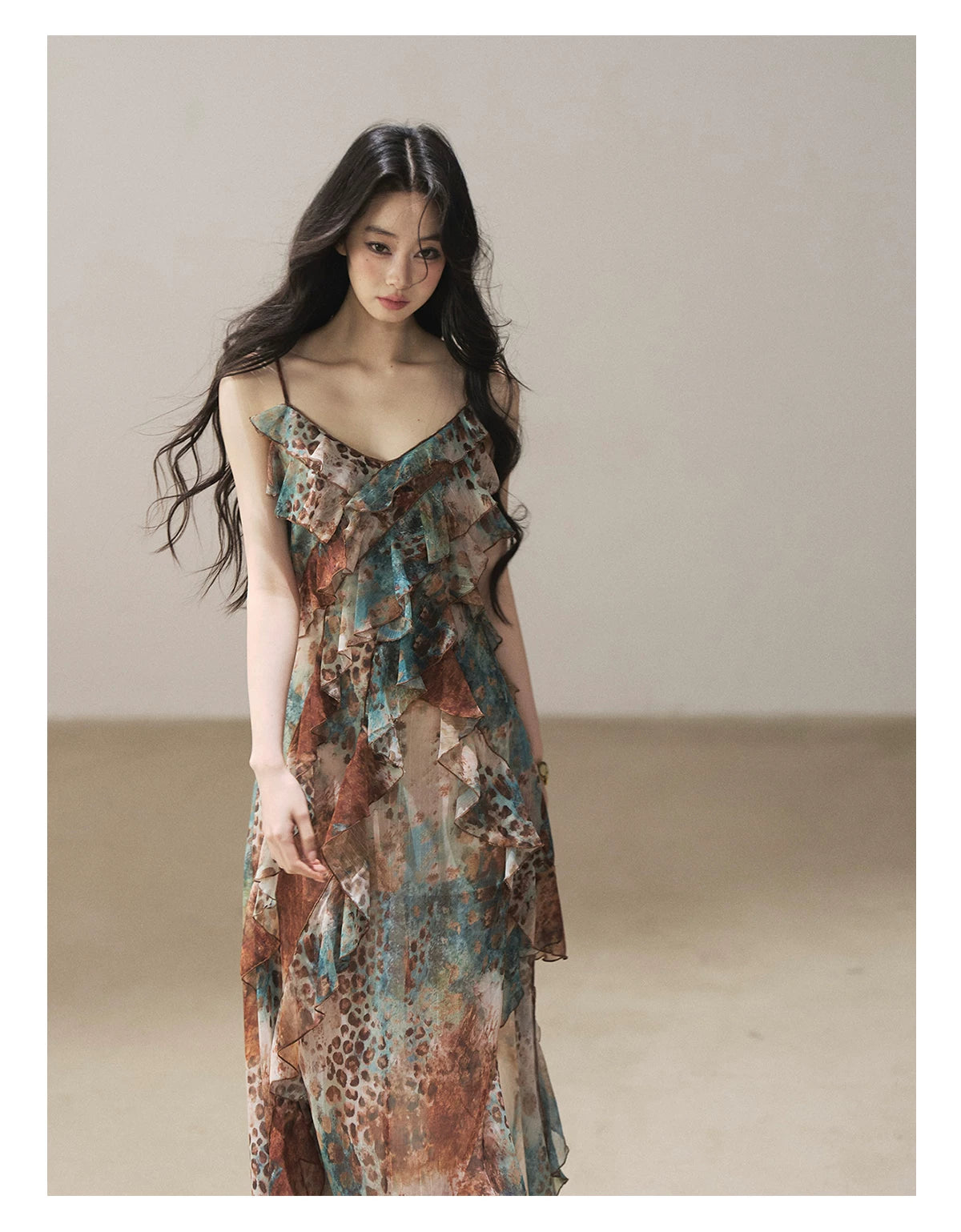 "She Never Looks Back" Peacock Blue Leopard Chiffon Maxi Dress