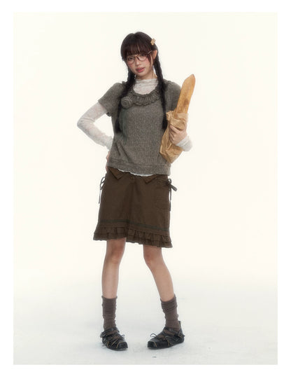 “Everyday Mist” Jacquard Lace Layering Top ( Ivory / Fog Gray )