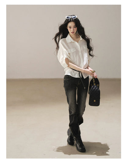 AOMALM - “Her Shoreline” American Vintage Slim Flare Jeans (Rock Black / Vintage Blue)