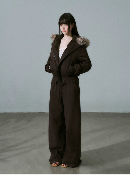 LOST FOREST - Heavyweight Cotton Low-Rise Wide-Leg Sweatpants (Dark Brown / Milk Tea)