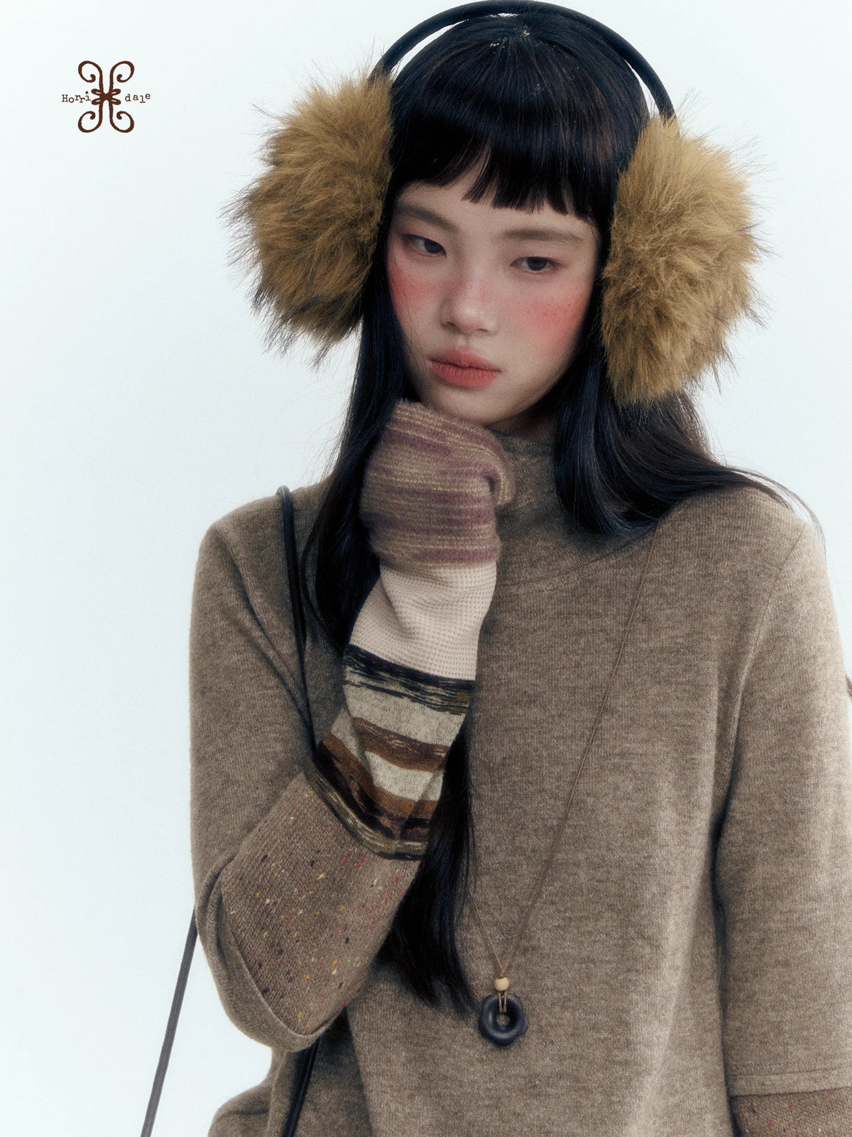 Horridale - Light Brown Colorblock High Cowl Neck Long Sleeve Top