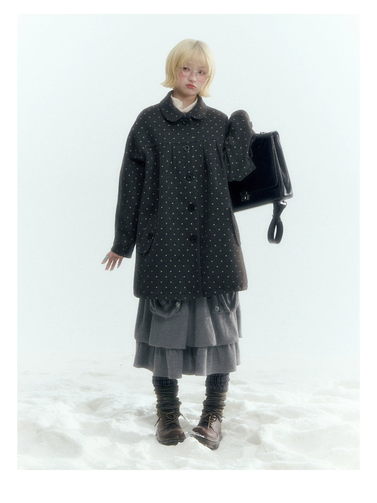 Horridale - Light Gray Pleated Knit Bubble Skirt with Oversized Pockets