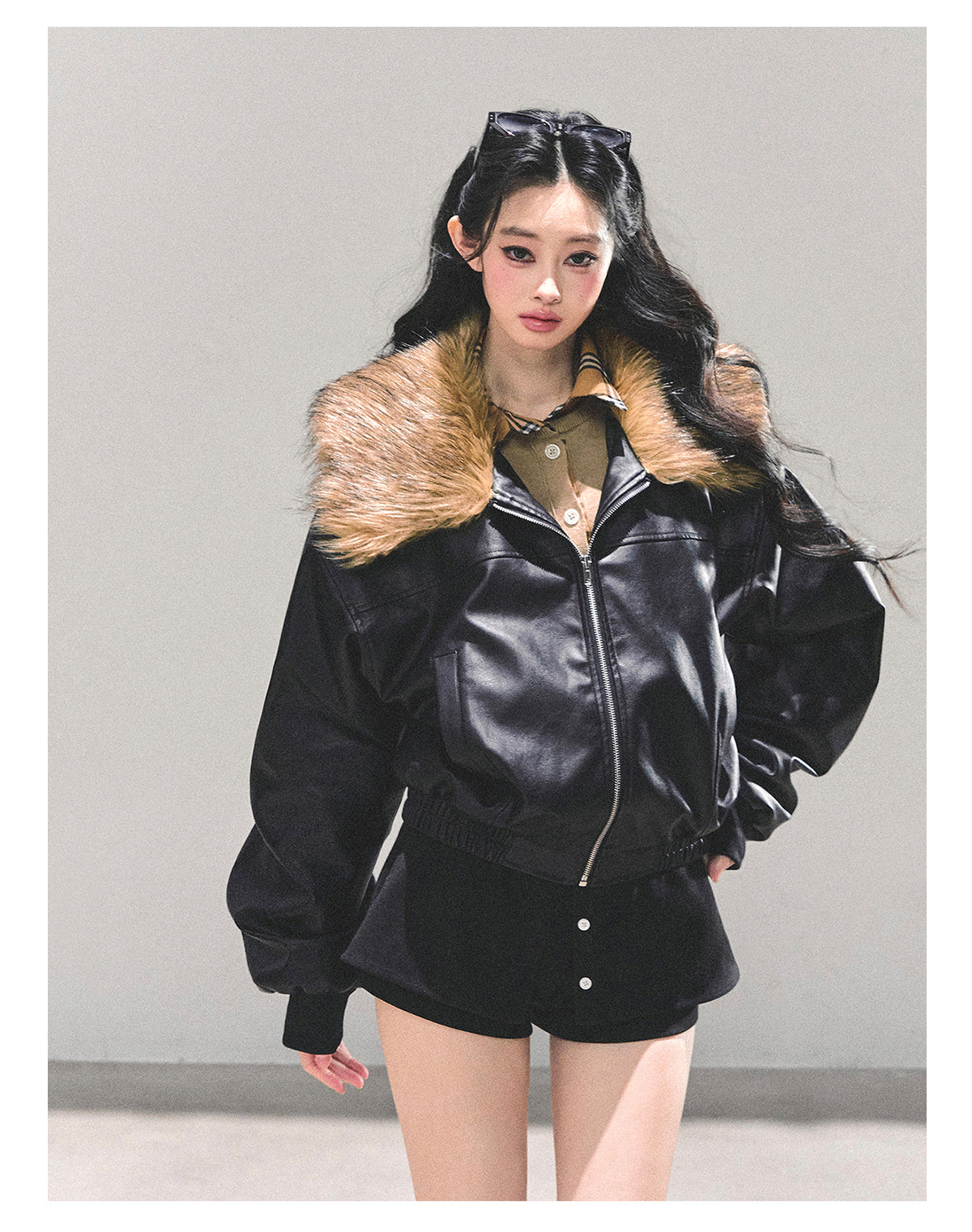 少也眼 "Whispers of a Snowy Night" Quilted PU Leather Jacket 54634864