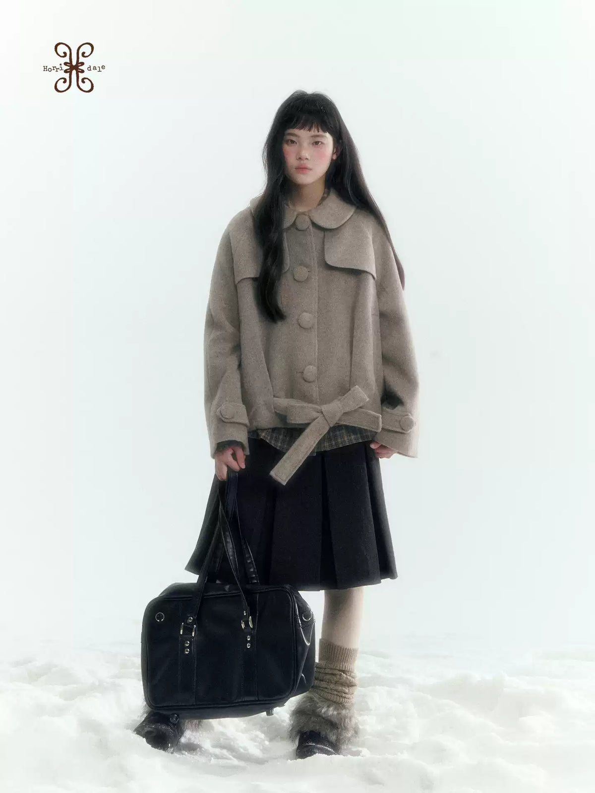 Short Cocoon Wool-Blend Coat (Taro Purple / Oatmeal Gray)