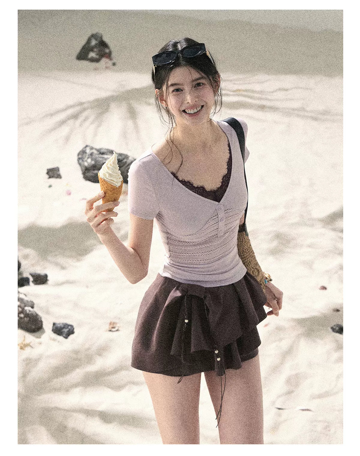 "Layered Petals in Motion" Chestnut Brown Ruffle Skort 5324853