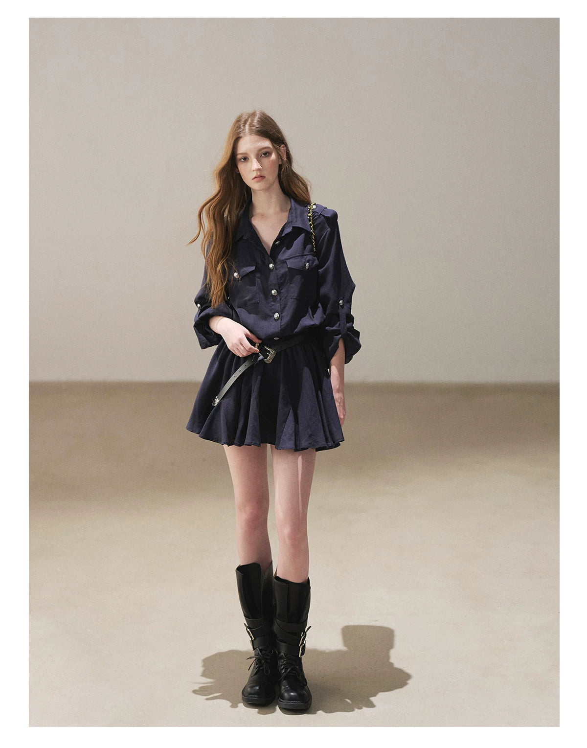 AOMALM - "Moonlight Sinks into the Sea" High-Intellect Utility Shirt Dress (Plain White / Navy Blue, with Belt & Optional Shawl)