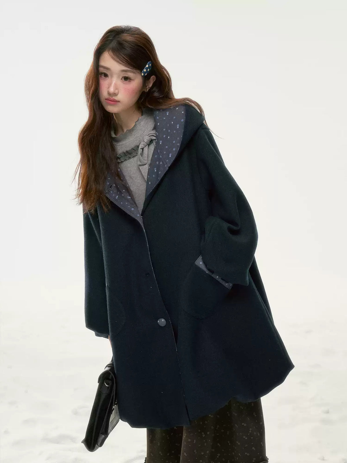 BIBIBENCY - Navy Floral Hooded Coat