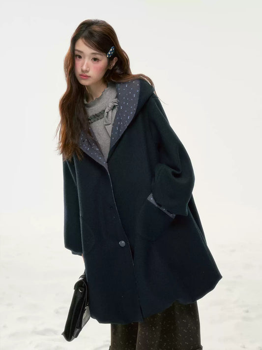 BIBIBENCY - Navy Floral Hooded Coat