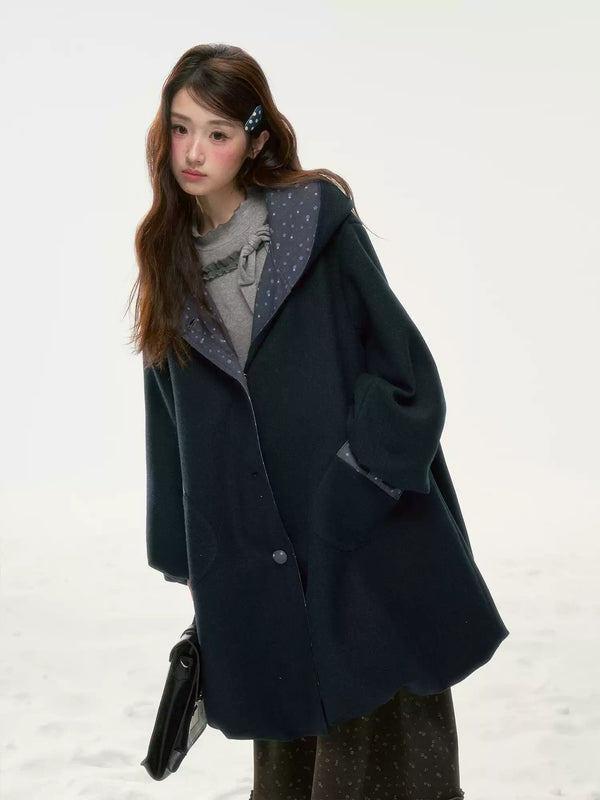 BIBIBENCY - Navy Floral Hooded Coat