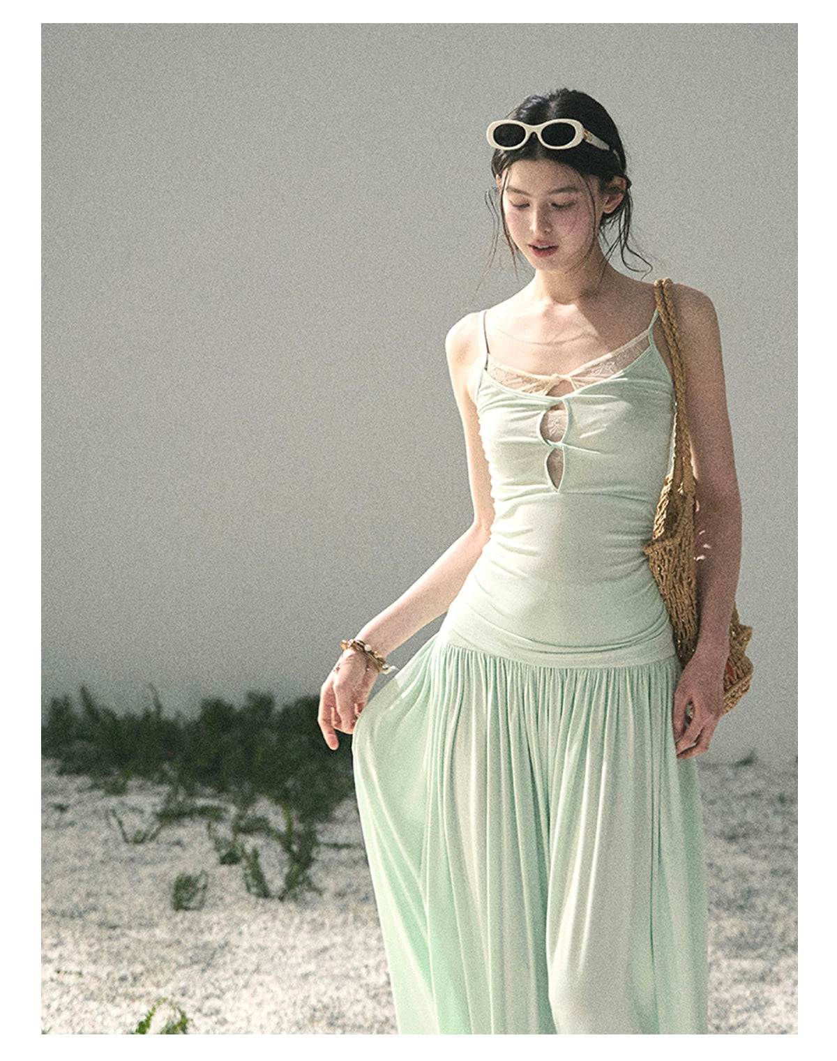 “Mint Afterglow” Jade Green Twist Cutout Top & Maxi Skirt