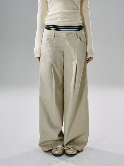 LOST FOREST - Khaki & Black Striped Wide-Leg Floor-Length Pants