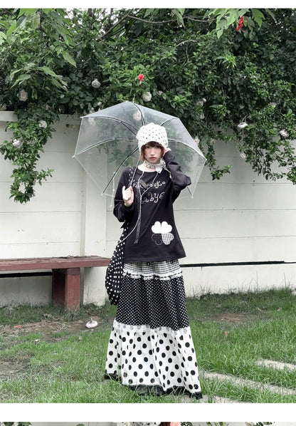Kyoto Stroll – Japanese Polka Dot Black & White Maxi Skirt Collection