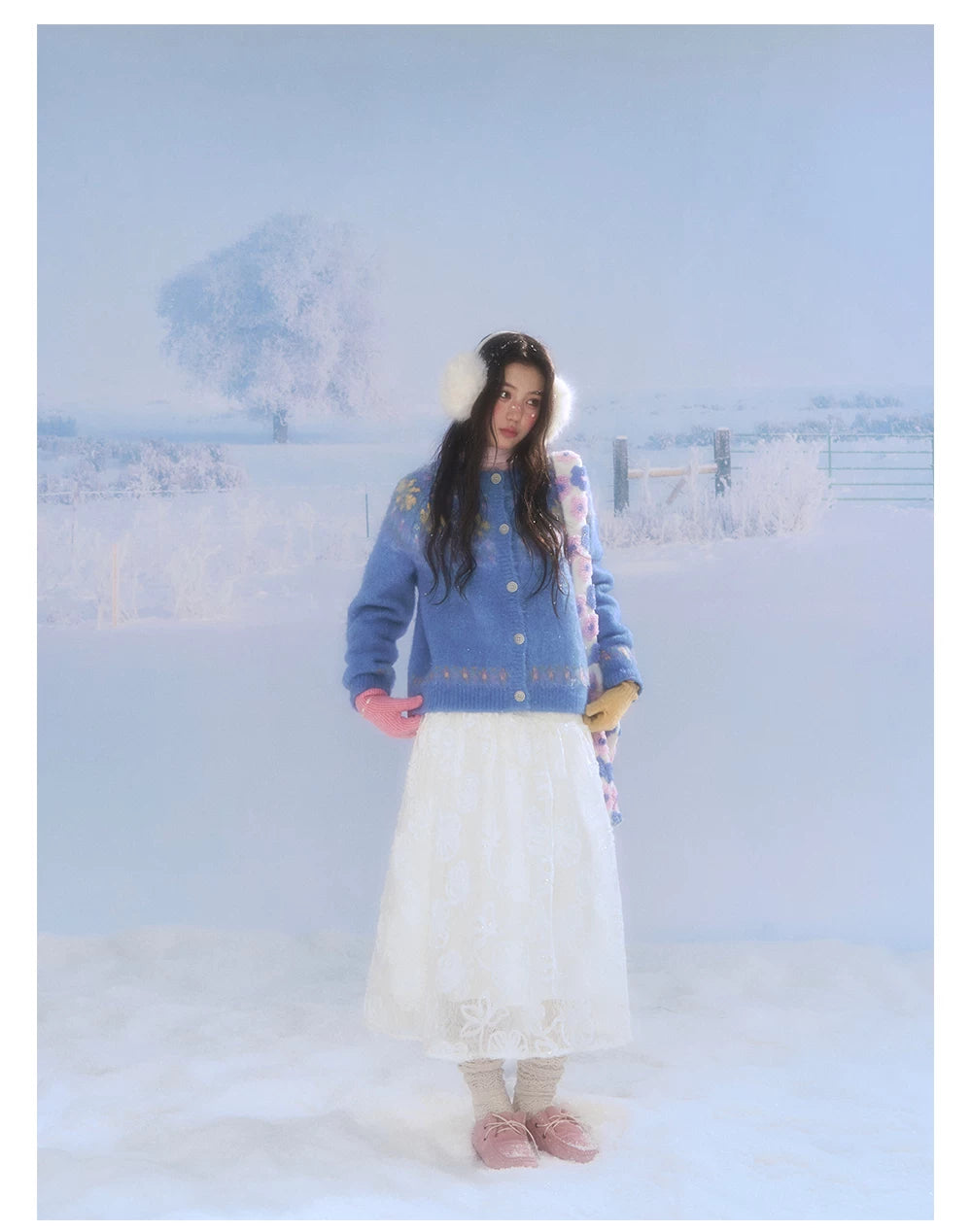 CANSTORE - "Moonflower Lace" Ivory Midi A-Line Skirt with 3D Floral Appliqués