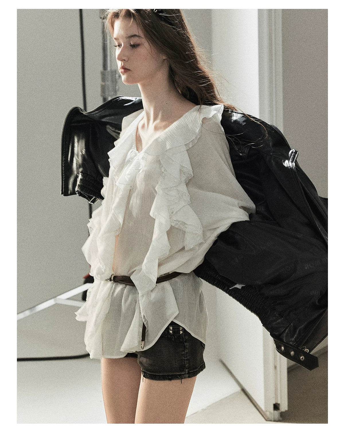 AOMALM - "Solo Journey" Quiet Black Oversized PU Moto Jacket