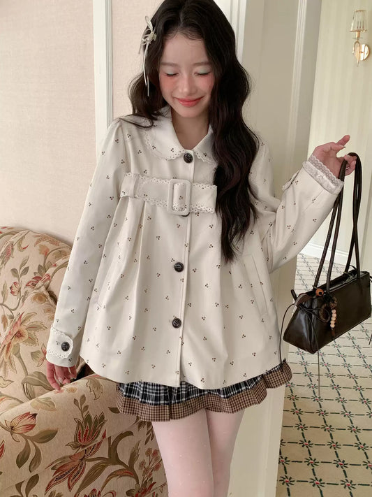 [RF] “Snowflake Milk Foam” Cream Floral Single-Breasted Waist-Defined Jacket
