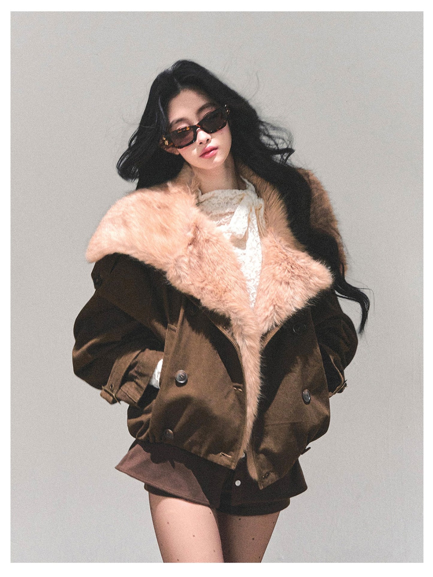 少也眼 "Winter Rendezvous" Coffee Brown Plush Fleece Jacket