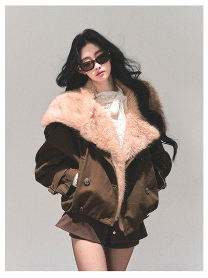 少也眼 "Winter Rendezvous" Coffee Brown Plush Fleece Jacket