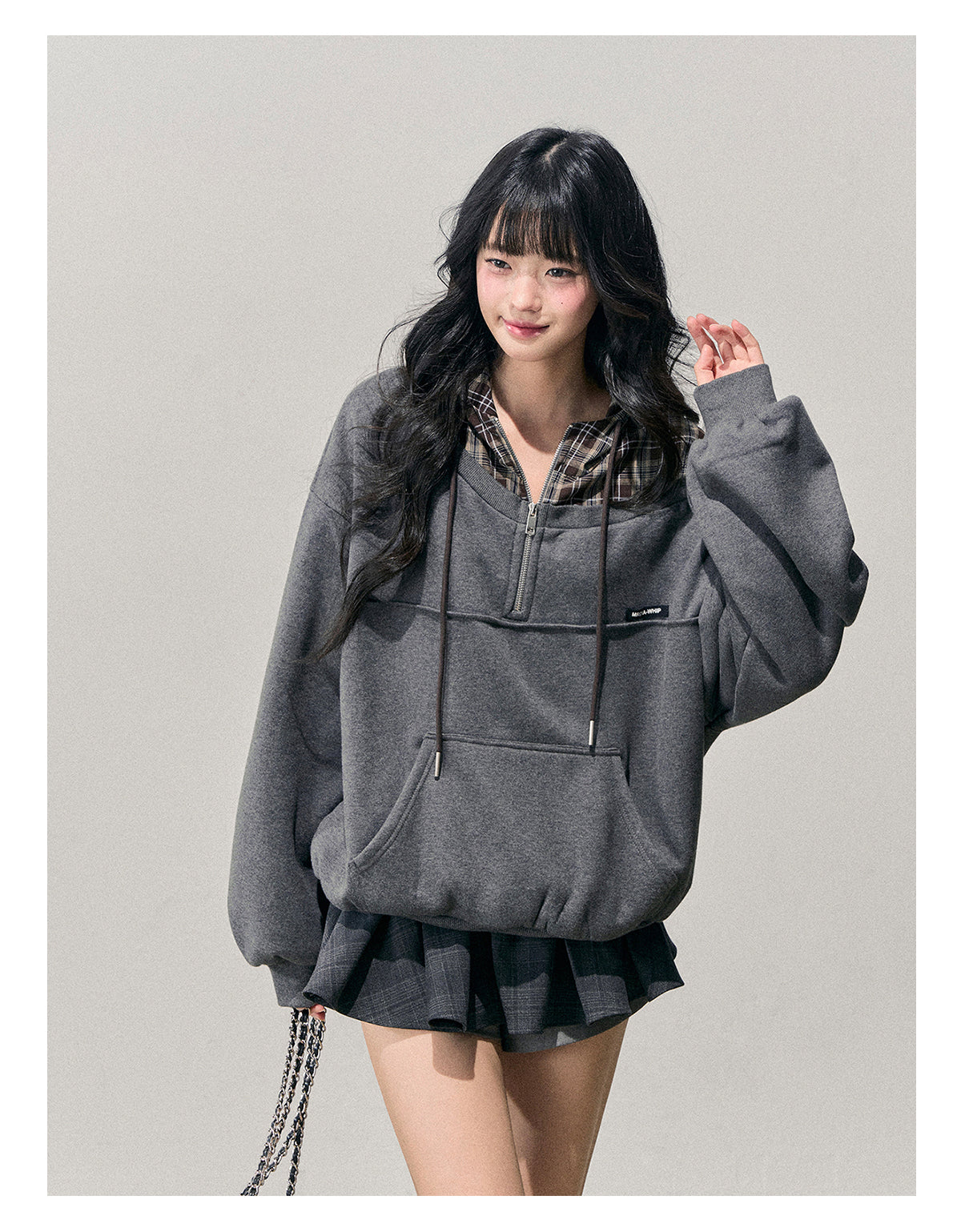 少也眼 “Silent Density” Two-in-One Plaid Hoodie Sweatshirt
