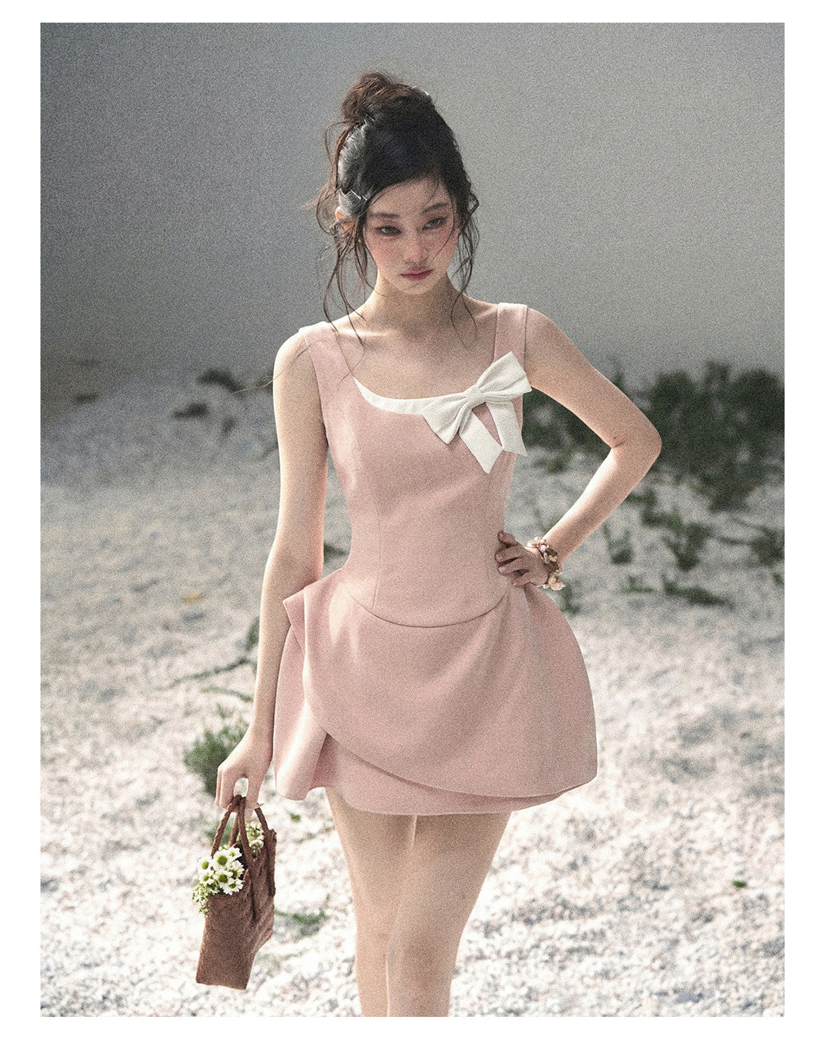 “Falling Sweetness” Ballet Pink Bow Mini Dress