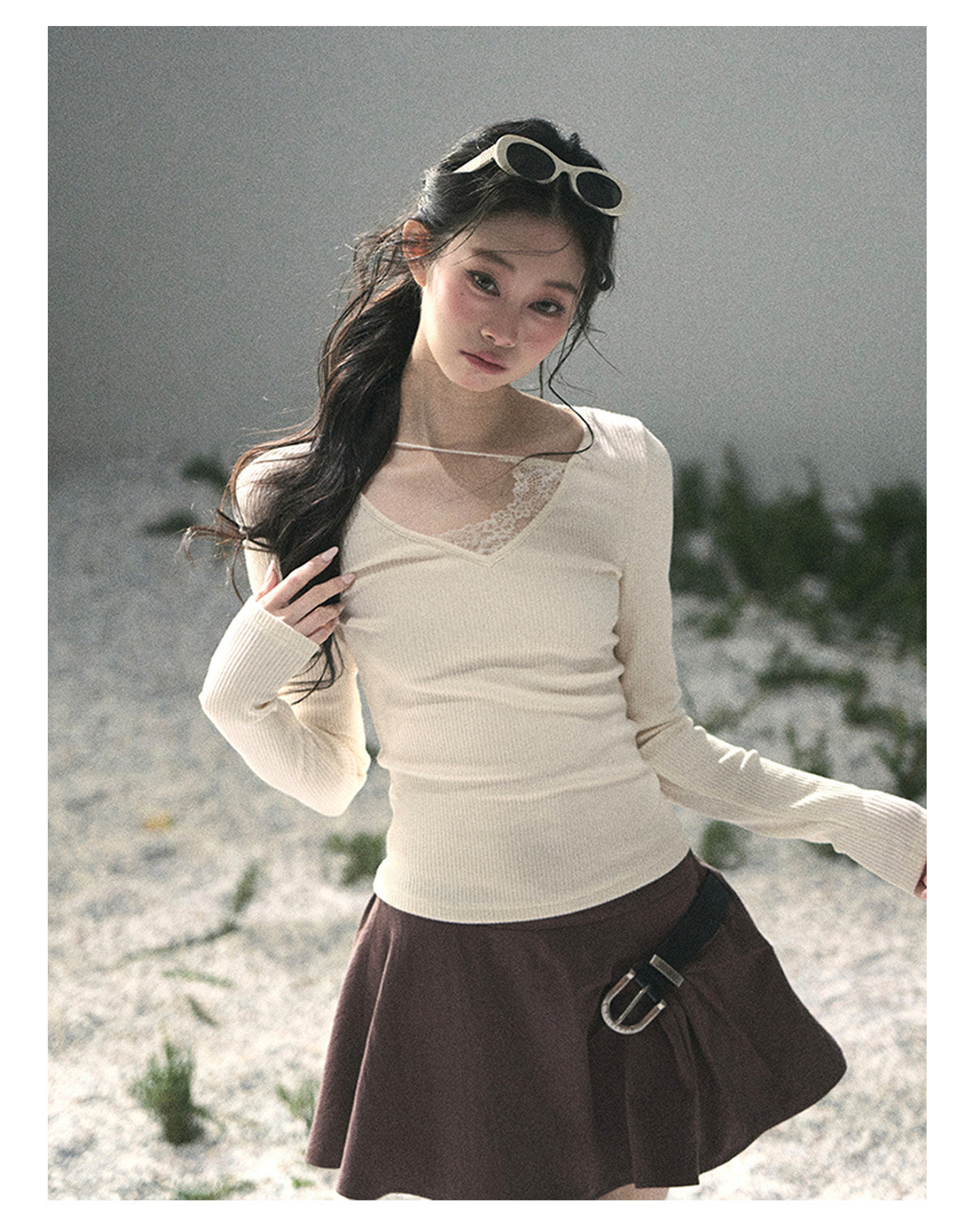 “Day & Night” Milk Apricot Lace Knit Top