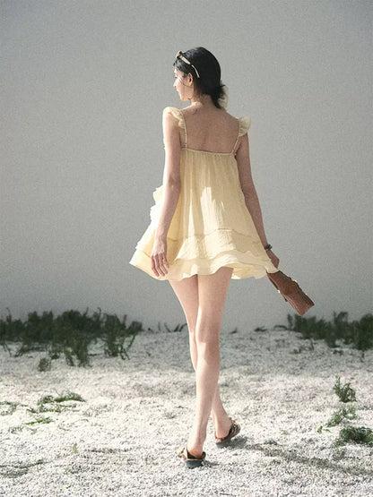 “Tenderly Entwined” Soft Butter Yellow Ruffle Babydoll Dress 4563543