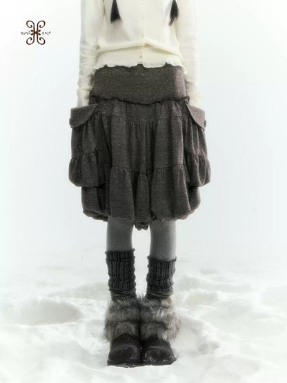 Horridale - Gray Brown Green Polka Dot Low-Rise Knit Bubble Skort
