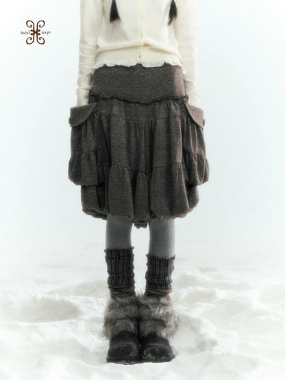 Horridale - Gray Brown Green Polka Dot Low-Rise Knit Bubble Skort