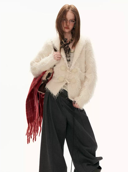 MAMC - Oversized White Loop-Knit Collared Cardigan WE902