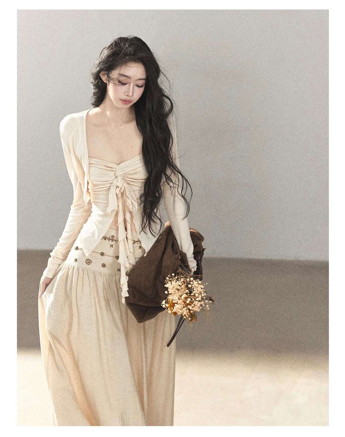 AOMALM - Cream Linen-Blend 3-Piece Set with Beaded Details