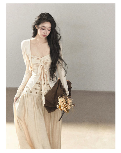 AOMALM - Cream Linen-Blend 3-Piece Set with Beaded Details