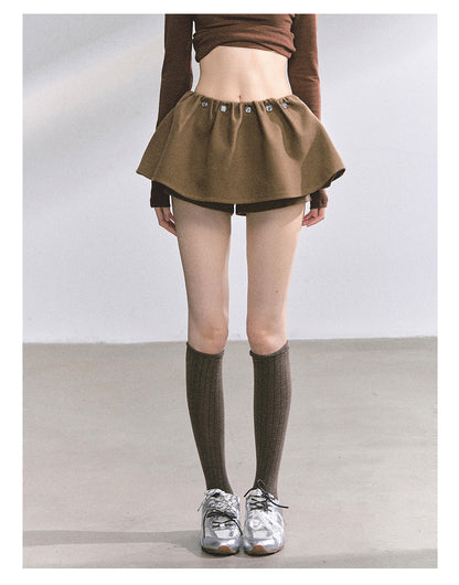 少也眼 "Wild Model-Leg Aura" Woolen Flared Mini Skirt - Coffee 1483645