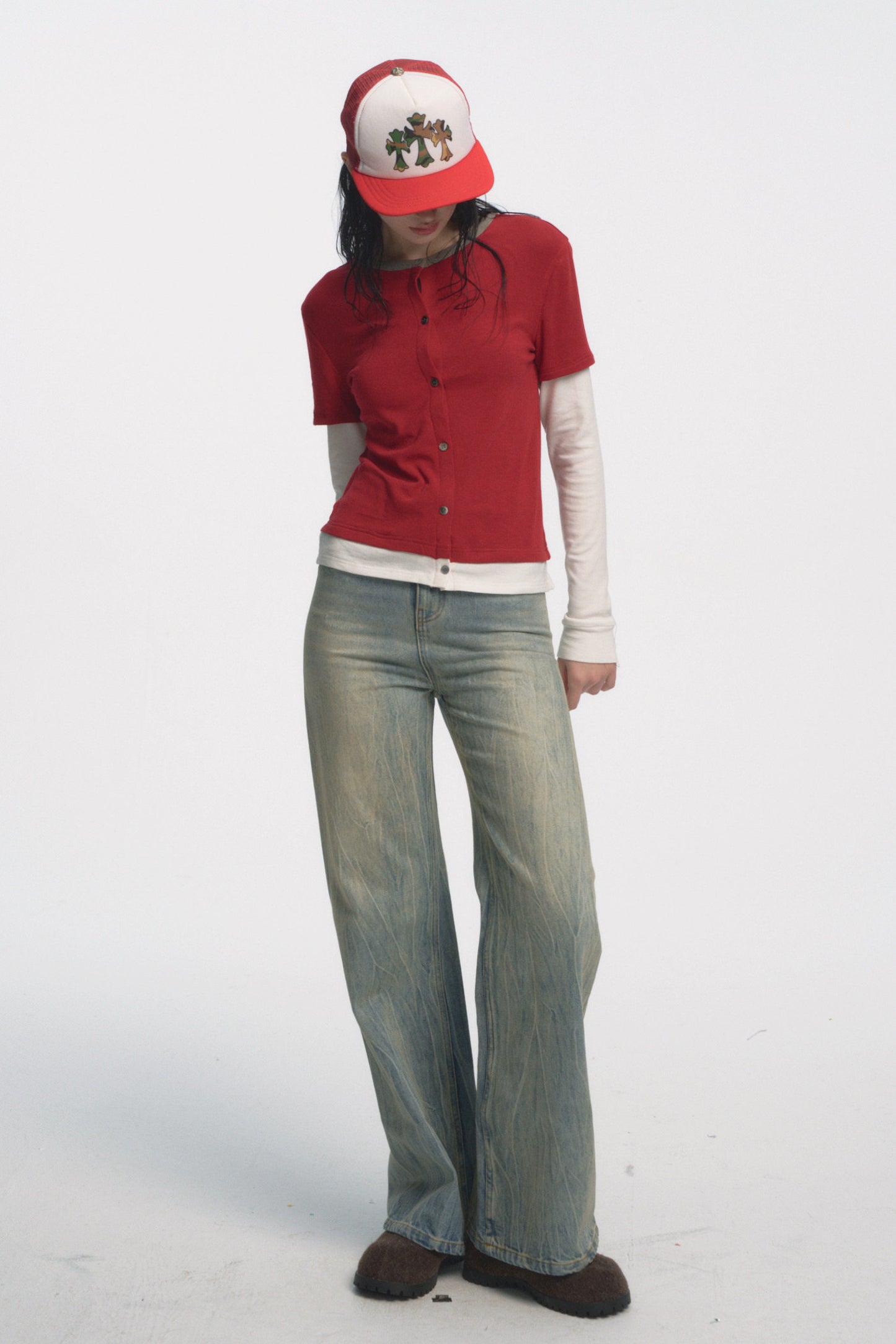 Muirgen - Christmas Contrast Faux Layer Stretch Top