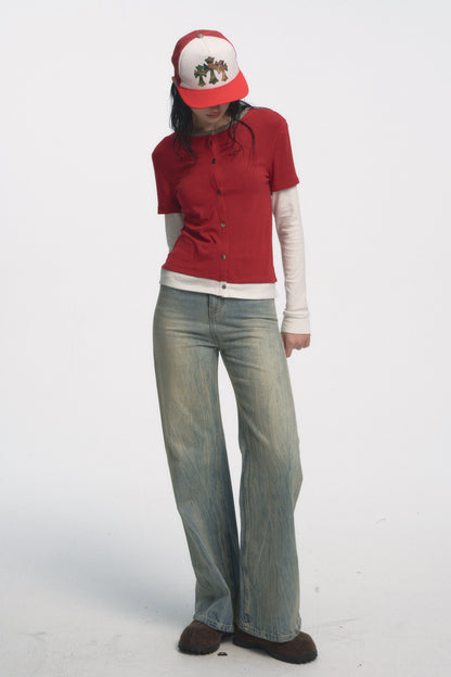 Muirgen - Christmas Contrast Faux Layer Stretch Top