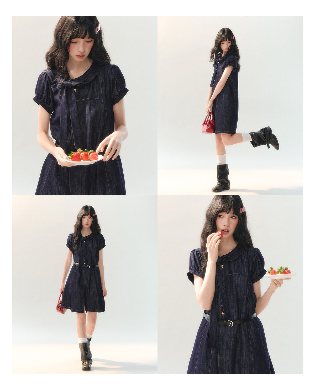 [CAN] "Soft Blue Bubble" Indigo Denim Doll Collar Dress Set