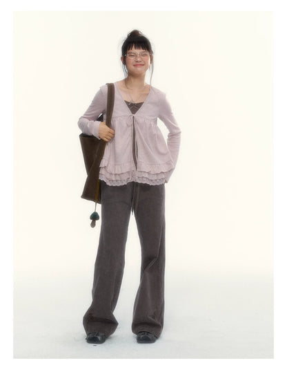 "A Season Called Autumn" Coffee Brown Vintage Washed Wide-Leg Utility Pants