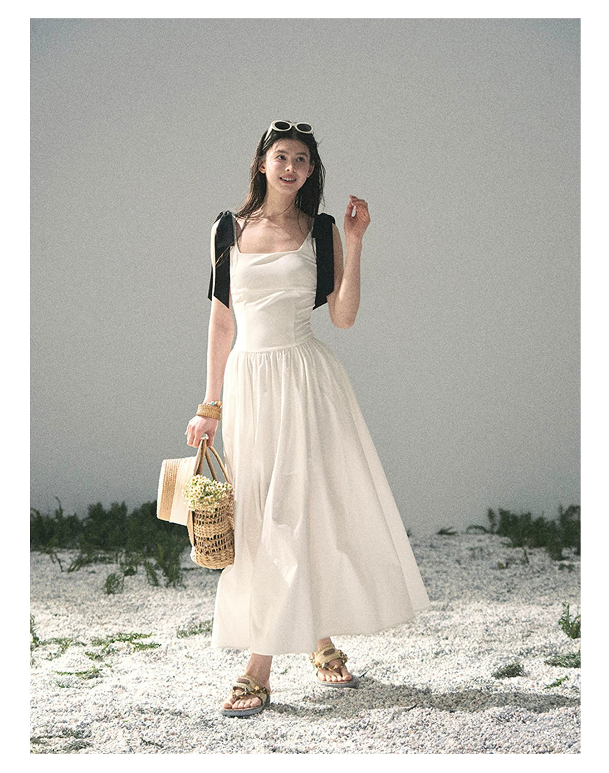 "Whispered Spring Midnight" Gardenia White Maxi Sundress 84545