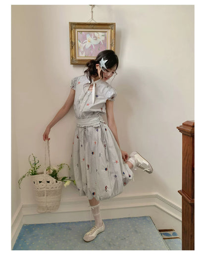“Seaside Plaid Isle” Ocean Plaid Bubble Hem Dress