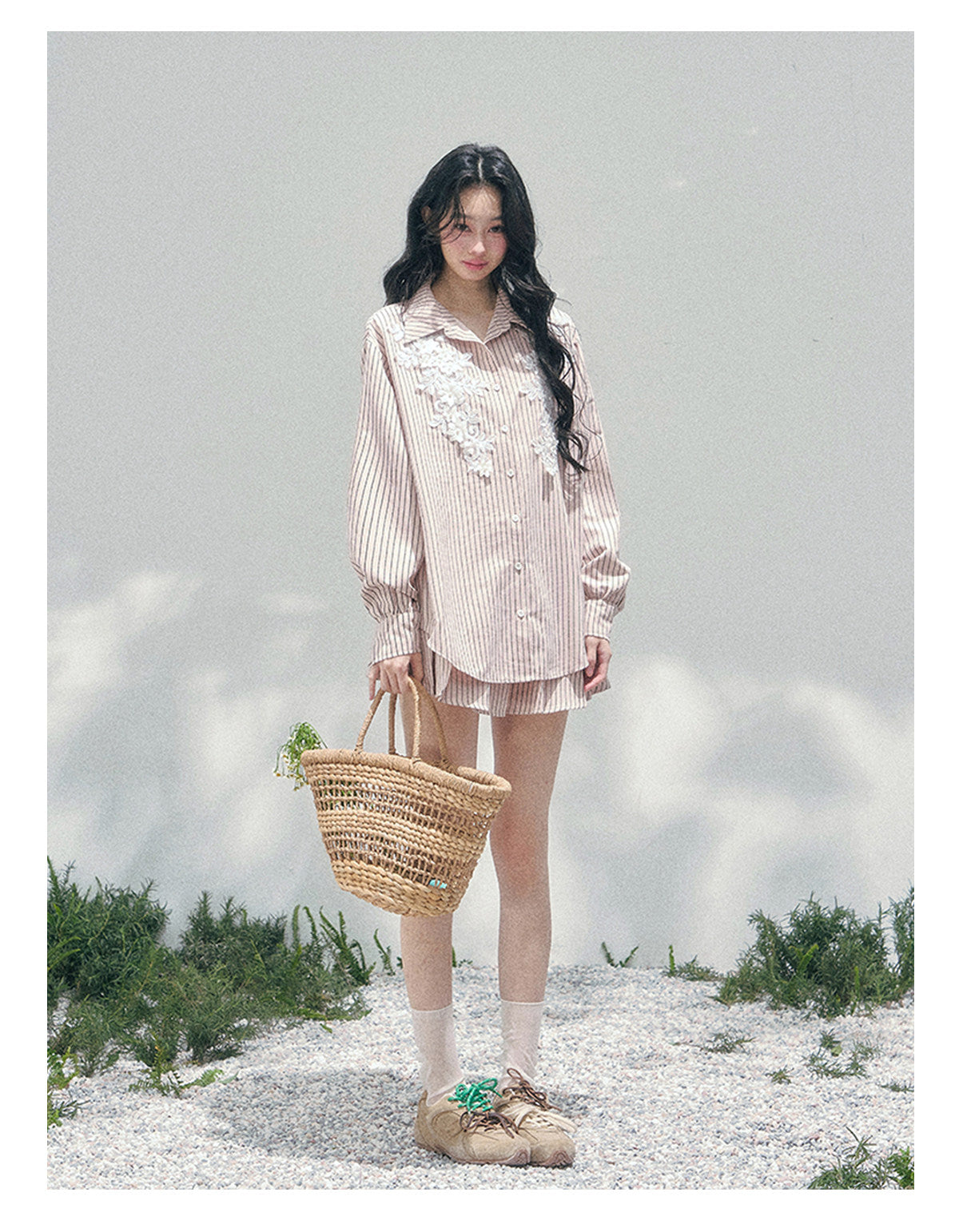 少也眼 "Pink Cloud Reverie" Cinnamon Pink Lace Sweet Two-Piece Skirt Set 563856385