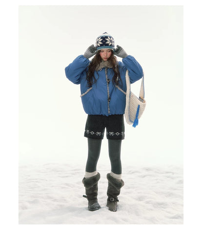 CANSTORE - "Cobalt Snowfall" Cobalt Blue Cropped Toggle Coat with Plush Trim
