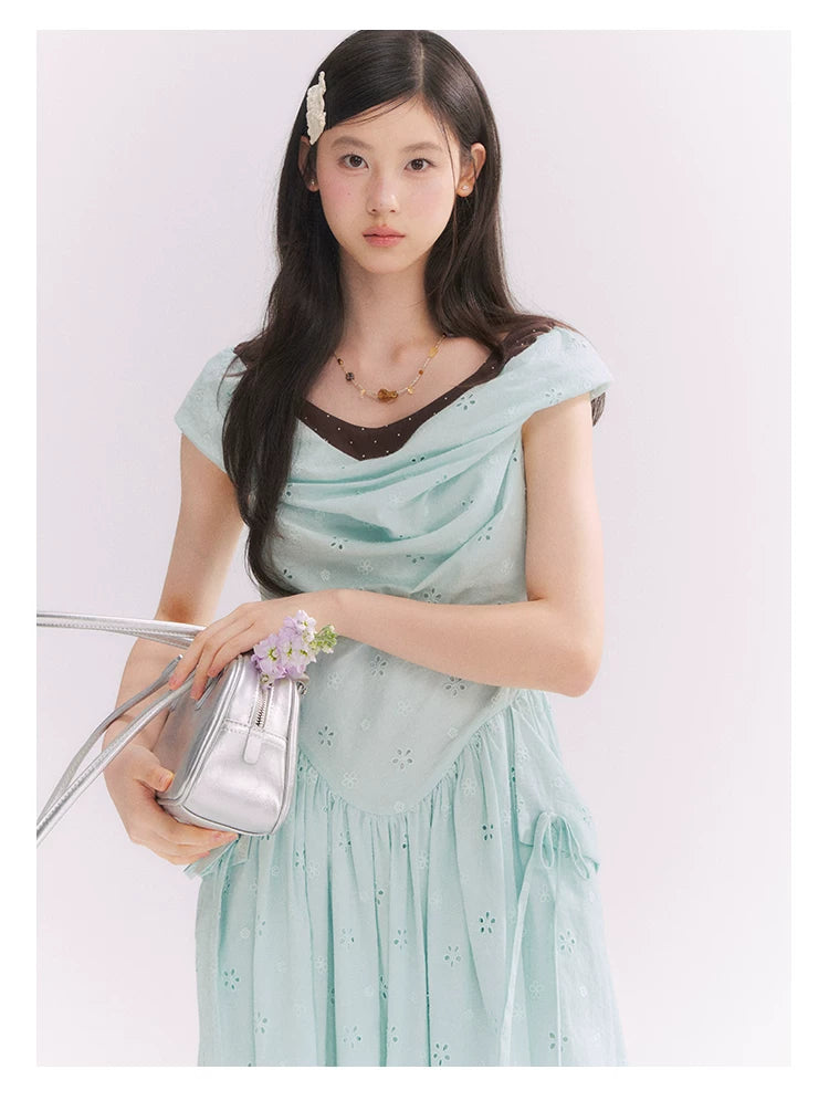 “Heartfelt Rendezvous” Mint Green French Embroidered Cutout Dress