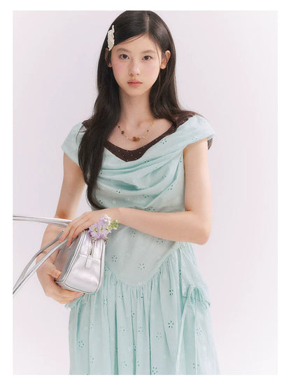 “Heartfelt Rendezvous” Mint Green French Embroidered Cutout Dress