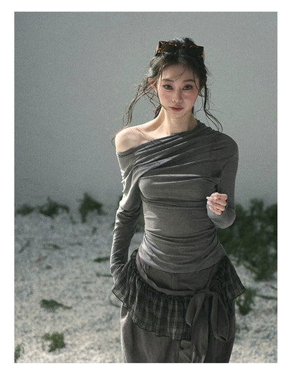 “Where Shadow Walks Beside Light” Dusk Gray Asymmetrical Top