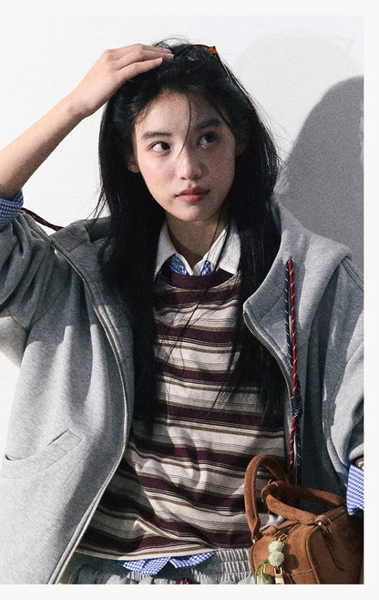 OAKMOO/ "A Trace of Self" Light Heather Gray Miu-Inspired Sporty Hoodie & Skirt Set