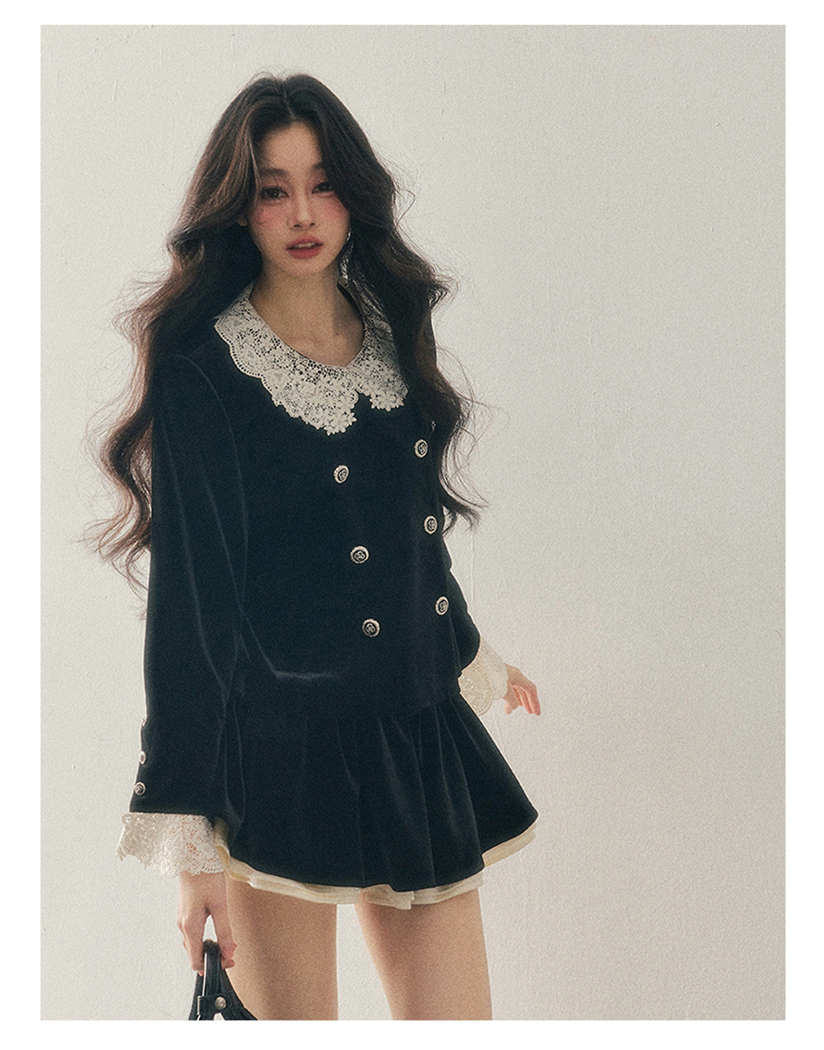 040126 "She Fades into Dusk" Velvet Lace Collar Two-Piece Set