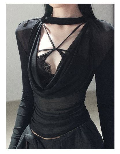 170726 "Barely There" Tranquil Black Sheer Halter Cover-Up