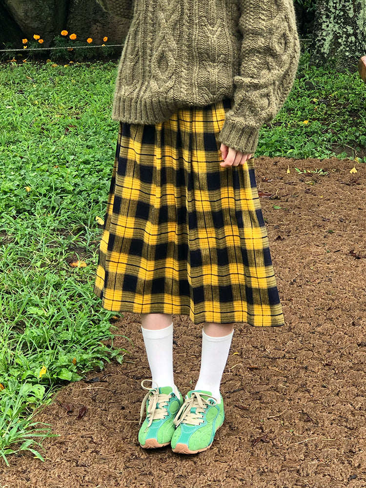 Zzouu - Retro Plaid Skirt