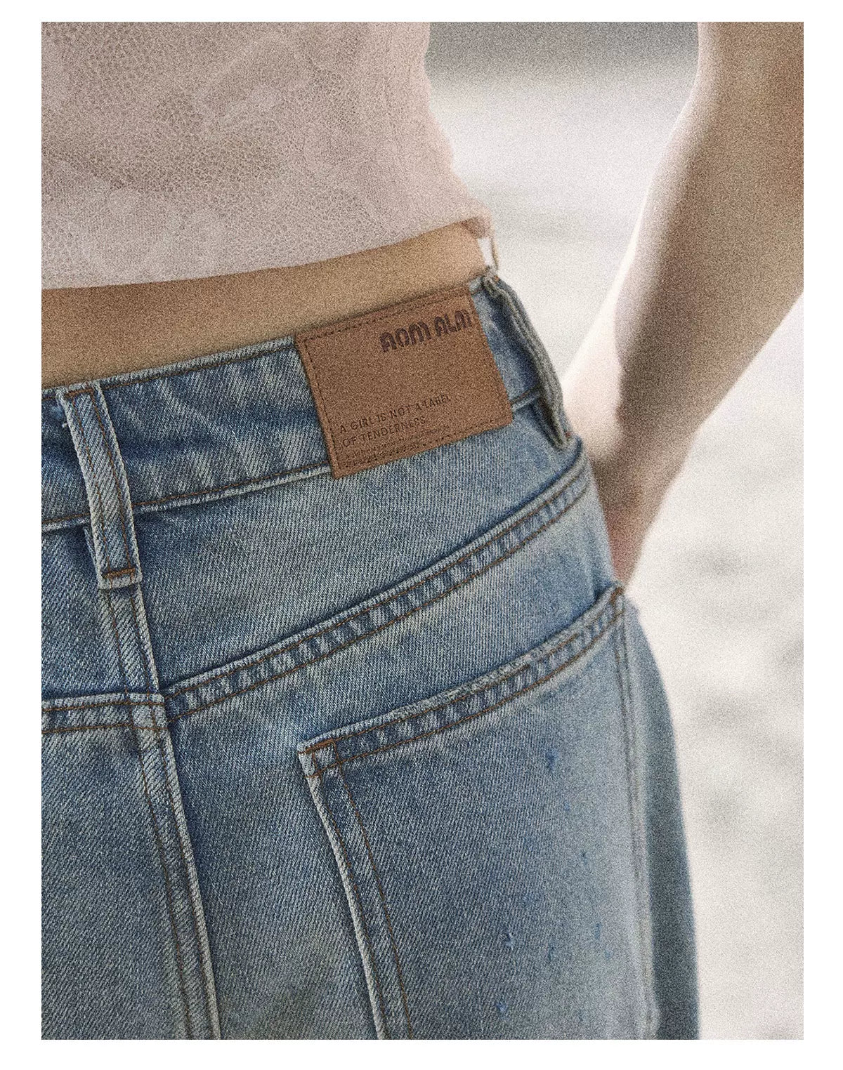 "Starlit Grace" Mist Blue Handmade Floral Wide-Leg Jeans