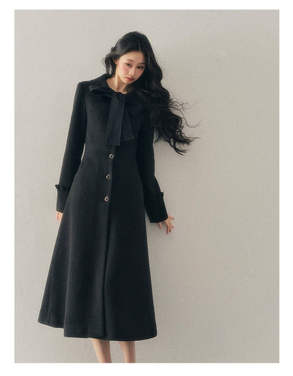 少也眼 "Snowfall Night" Wool-Blend Padded Coat – Rock Black Bow Edition